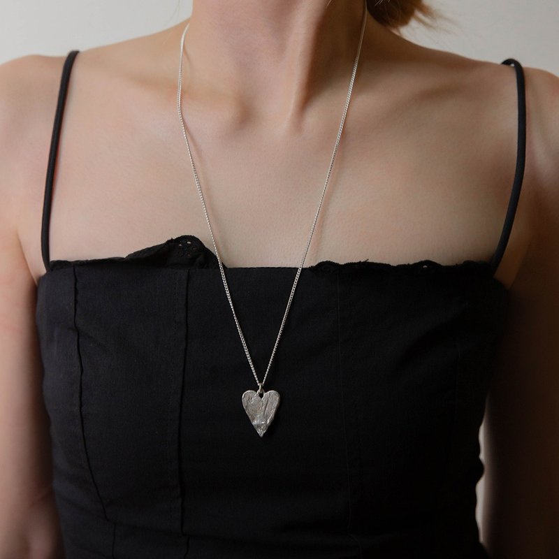 Painted Heart Sterling Silver Necklace - สร้อยคอ - เงินแท้ สีเงิน