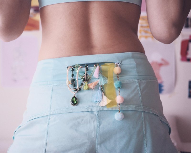 Run, Lime and Sunshine Shorts - 女長褲 - 其他材質 藍色