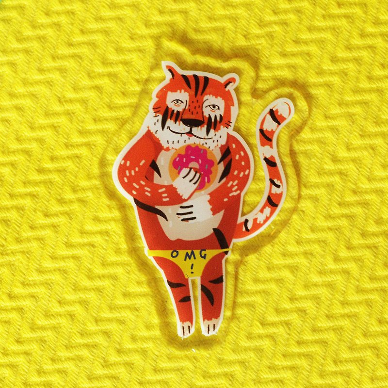 Keychain & Brooch "Tiger" - 胸針/心口針 - 壓克力 橘色
