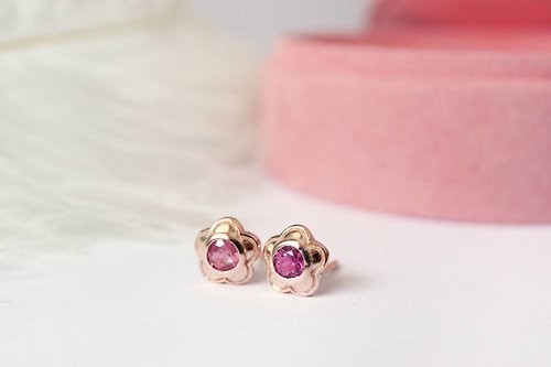 roseandmarry Stud Earrings Natural Pink Tourmaline Silver925, stud earrings, Flower earrings