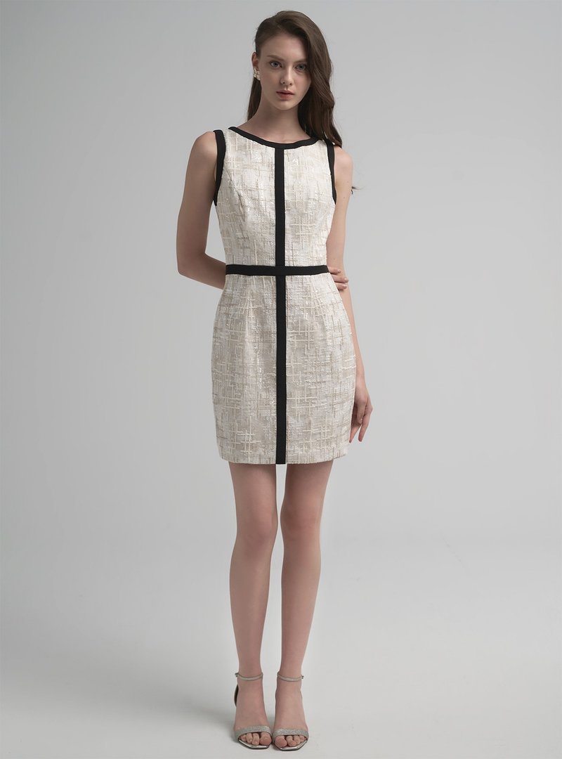 Coco小香風刺繡織紋洋裝 - 洋裝/連身裙 - 其他人造纖維 白色