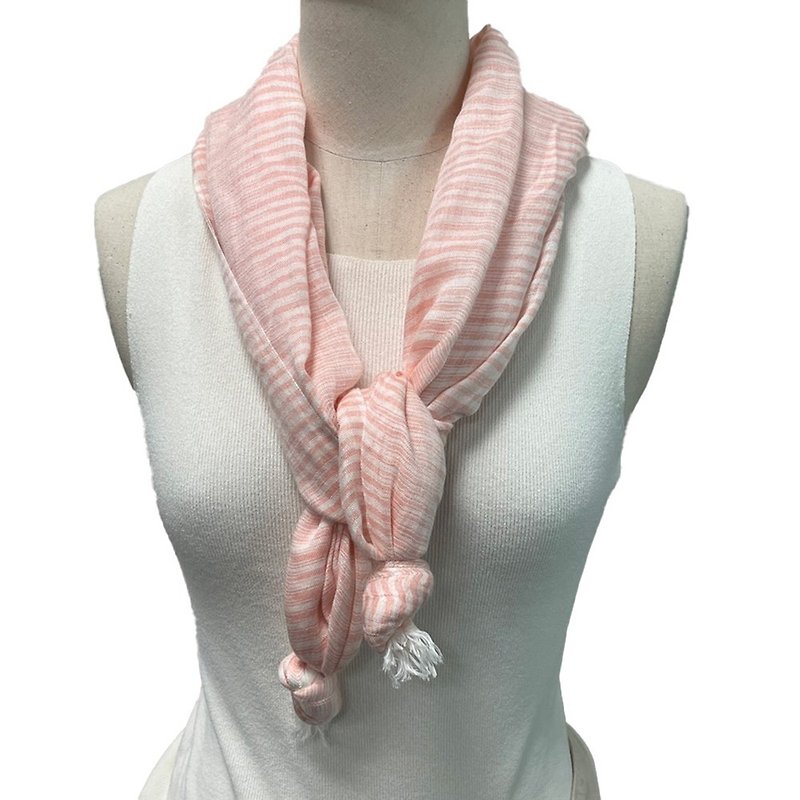 Classic 2 tone stripes scarf |peach (Free gift : pearl organza pouch) - ผ้าพันคอ - ไฟเบอร์อื่นๆ สึชมพู