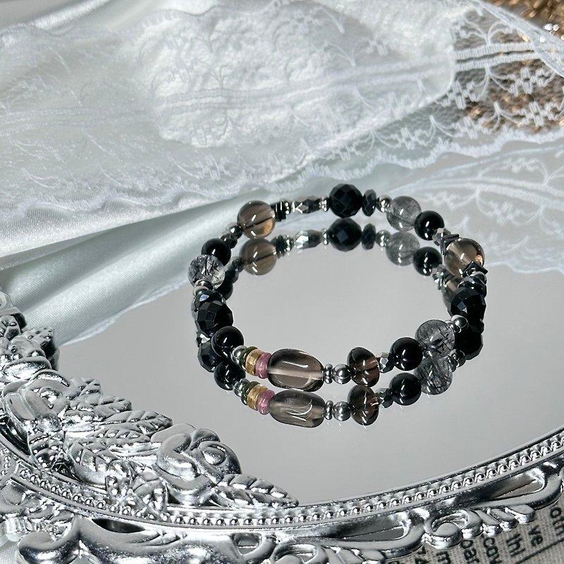 Princess of Wands Crystal Design Bracelet - Black Quartz, Black Tourmaline, Hematite, Rainbow Tourmaline - Bracelets - Crystal Black