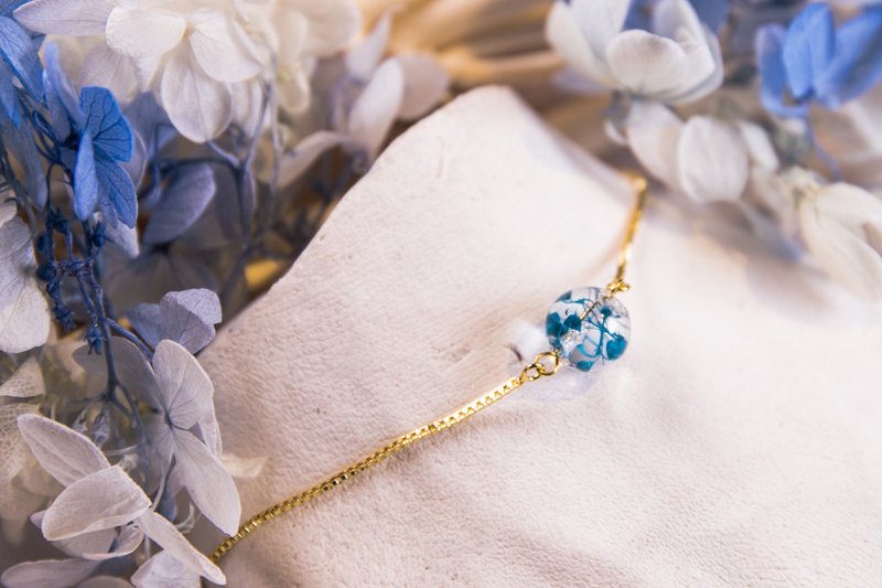 彩虹系列 靛藍色滿天星玻璃球手鍊 銅度真金手鏈 伴娘禮 - 手鍊/手鐲 - 植物．花 藍色