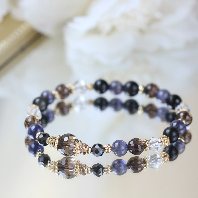 Obsidian cordierite citrine. istanbul. Health, evil, weight loss, good popularity crystal bracelet - สร้อยข้อมือ - คริสตัล สีนำ้ตาล