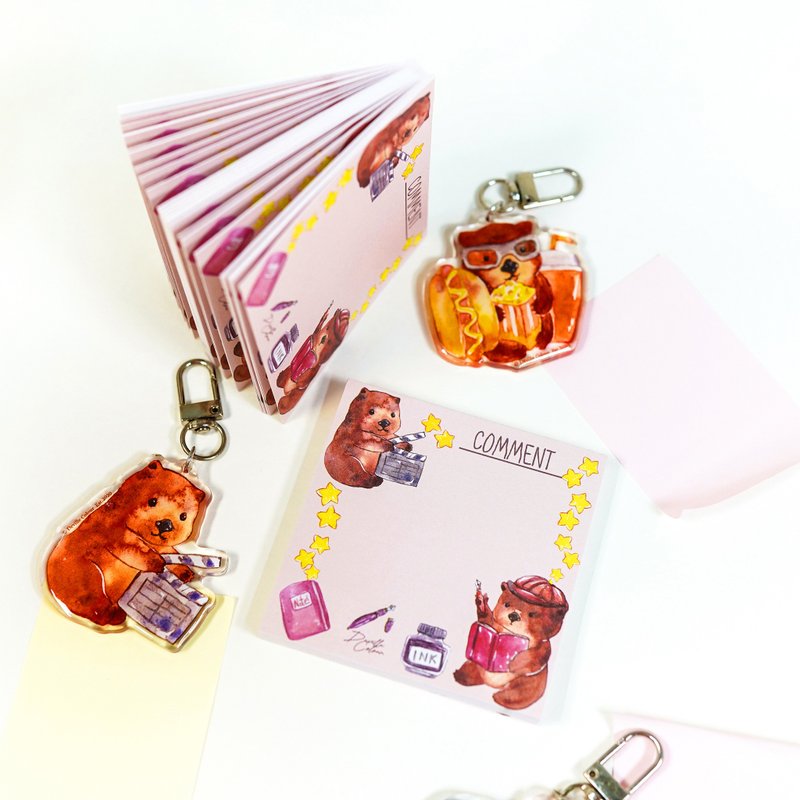 【Wom!袋熊看電影 Comment】水彩插畫 便條紙 不黏 Memo紙 - 便條紙/便利貼 - 紙 粉紅色