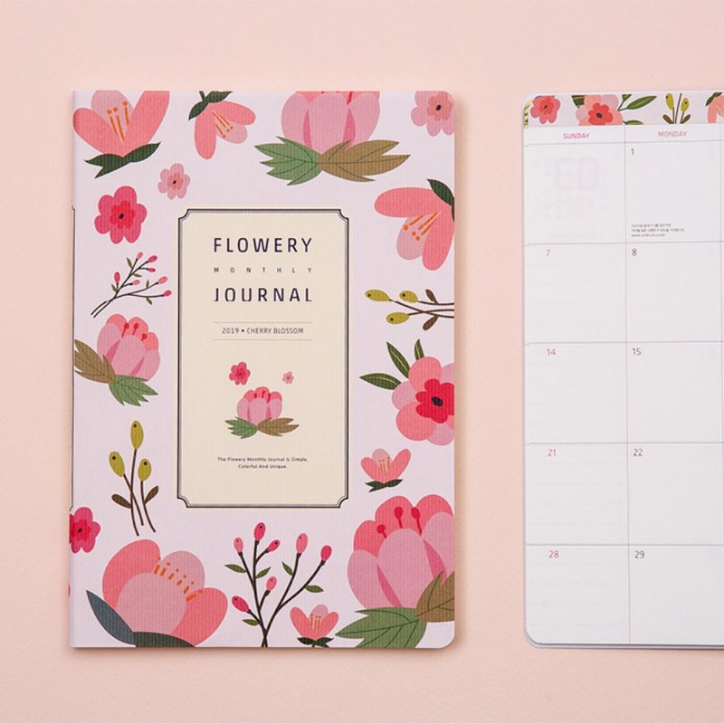 2019 FLOWERY MONTHLY JOURNAL Monthly Calendar - Cherry Blossoms - Shop ...