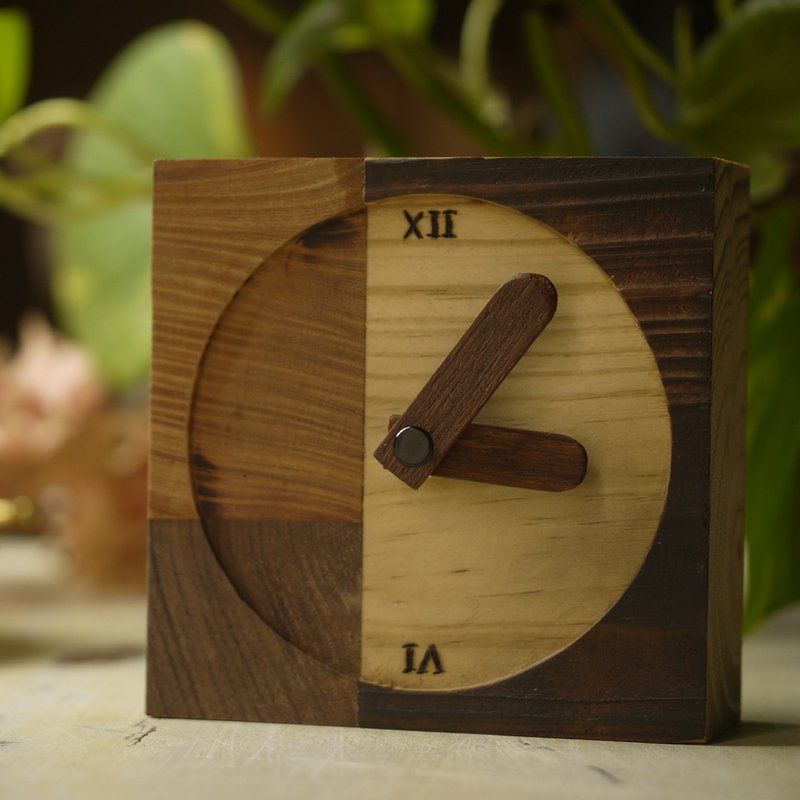 原木.拼接木.方形座鐘 靜音 辦公用品 桌上座鐘 時鐘 clock - 時鐘/鬧鐘 - 木頭 咖啡色