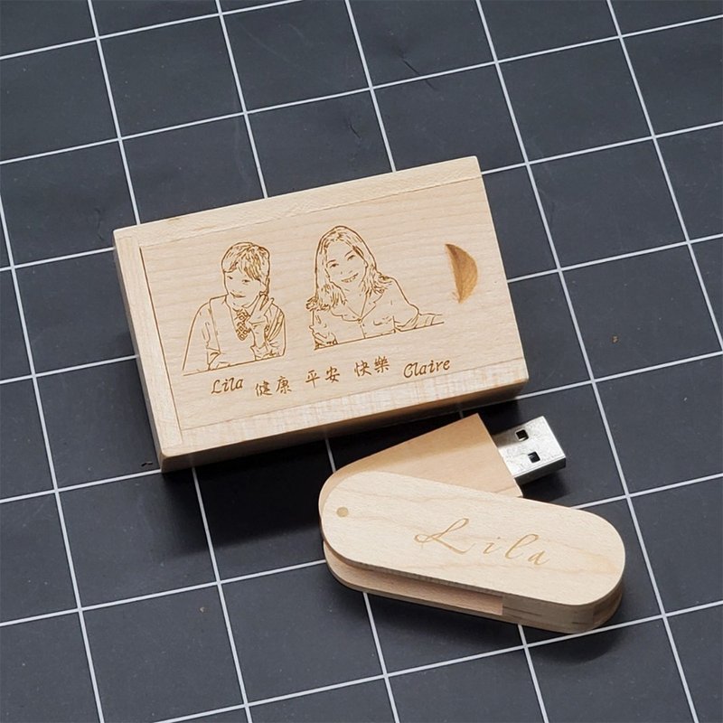 Customized laser engraving USB box/maple/walnut/white bamboo (one can be made) (32GB) - ที่ตั้งบัตร - ไม้ สีกากี