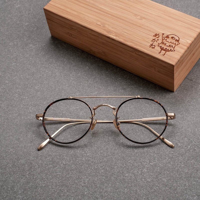 【目目商行】復古雙樑 鈦金屬細框 搭配板材 玳瑁金 - 眼鏡/眼鏡框 - 其他金屬 