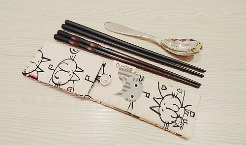 Cuckoo 布穀 環保餐具收納袋 筷子袋 組合筷專用 雙層筷袋 貓咪款