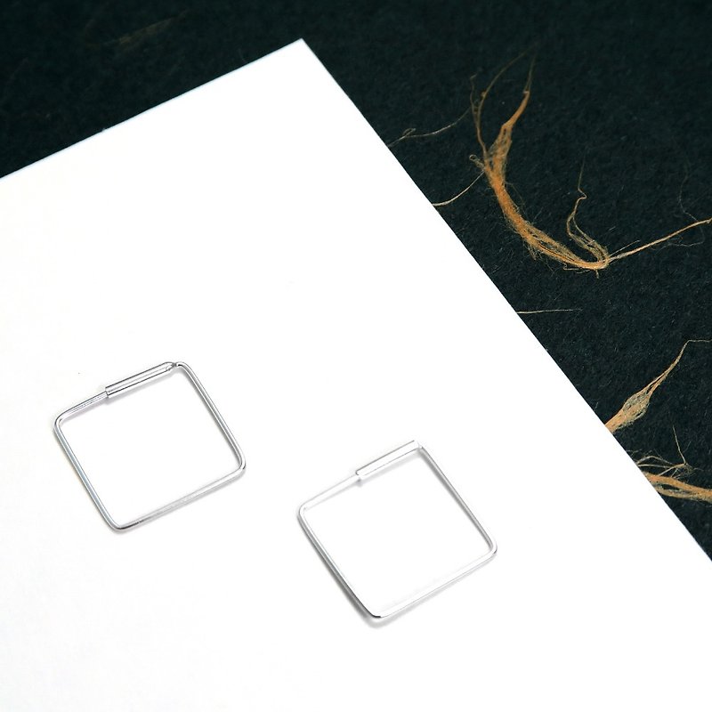 Earrings square (small) shape linear silver earrings -64DESIGN - Earrings & Clip-ons - Sterling Silver Silver