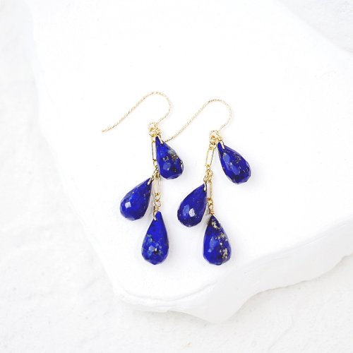 一抹月光 Emoonstone 濃鬱靛藍 天然青金石耳環 14K