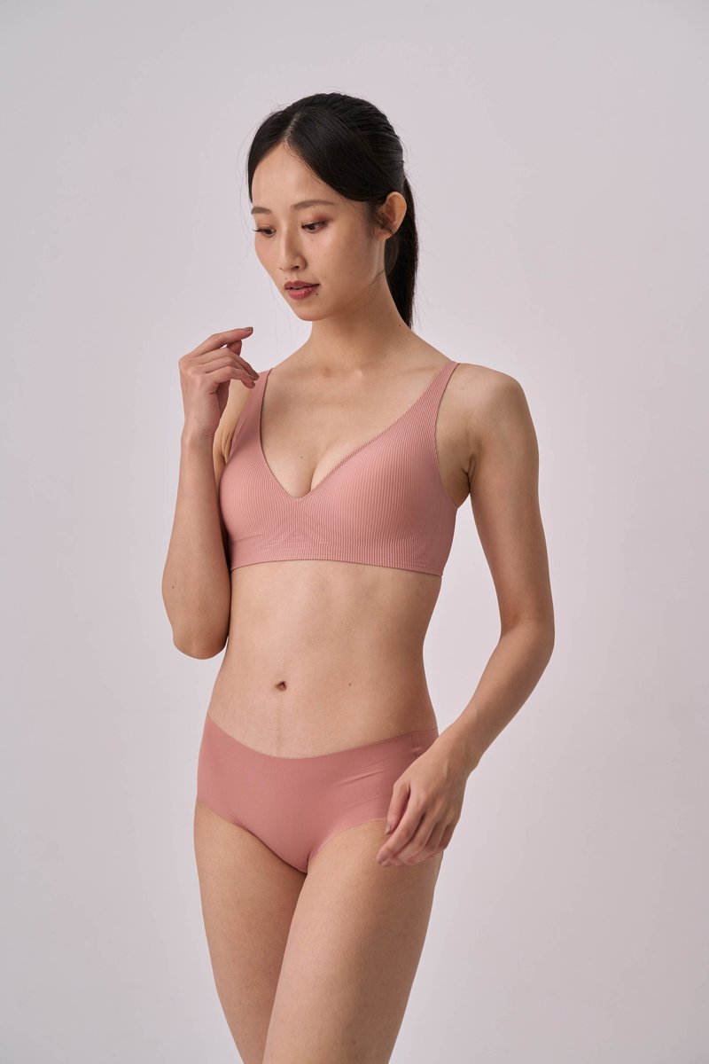 柔亮・軟支撐美胸三角杯系列 成套 - 女內衣褲 - 聚酯纖維 粉紅色