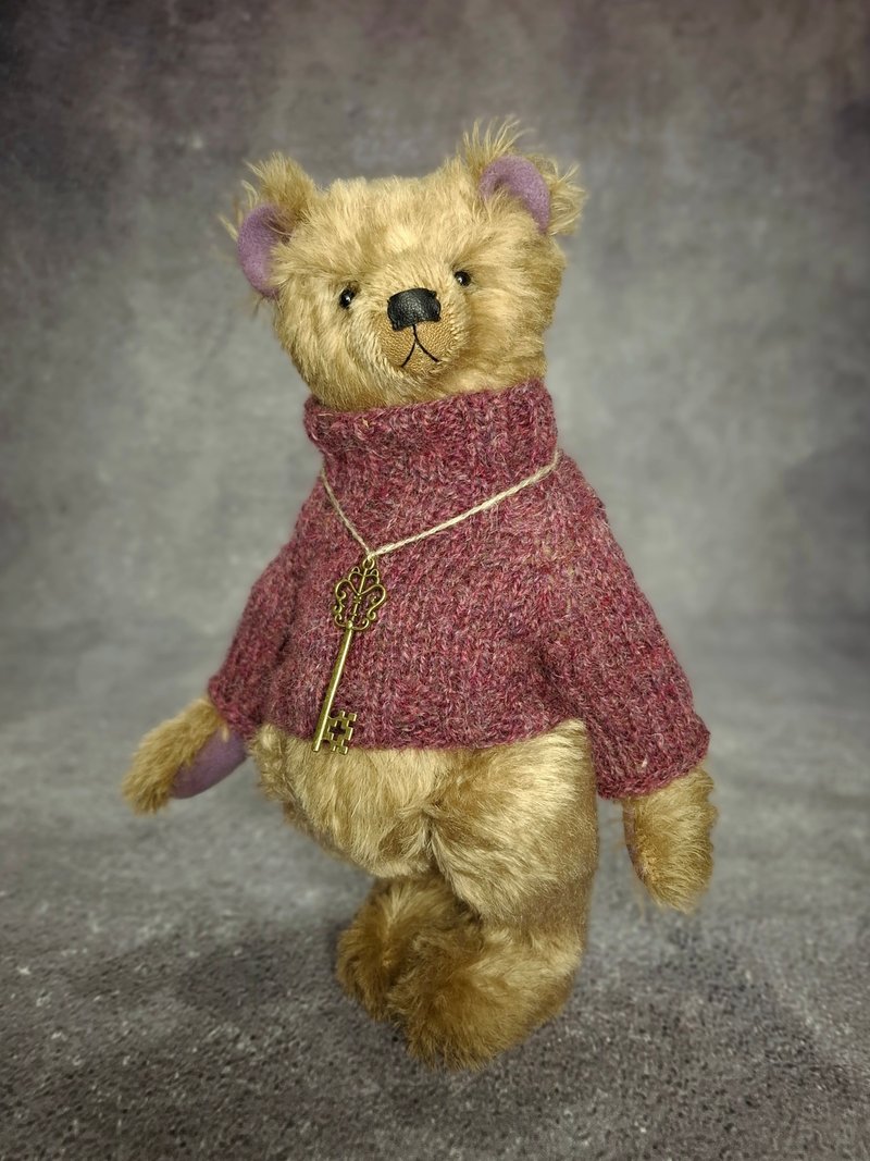 Mohair teddy bear Classic bear toy Handmade teddy bear  Dressed bear toy - 玩偶/公仔 - 其他材質 咖啡色