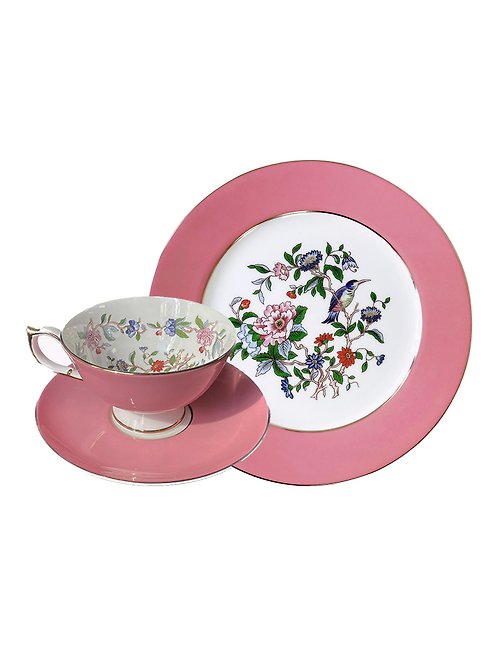 Belleek Taiwan 台灣總代理 英國Aynsley 雀鳥系列 組合優惠價 骨瓷雅典色釉杯盤組+餐盤