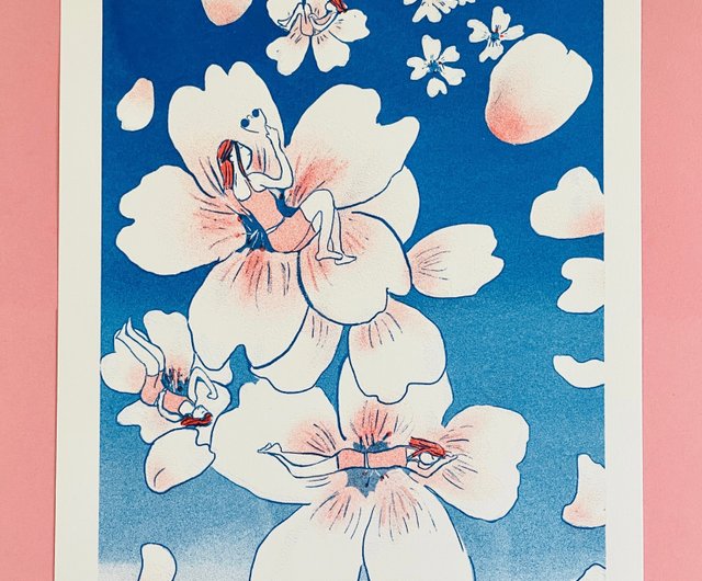 A4 リソグラフ プリント 桜 春の花の夢 Riso。 - ショップ