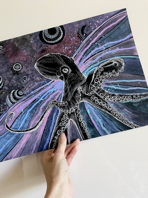 タコの絵未来派オリジナルアートスペースウォールアートブラック