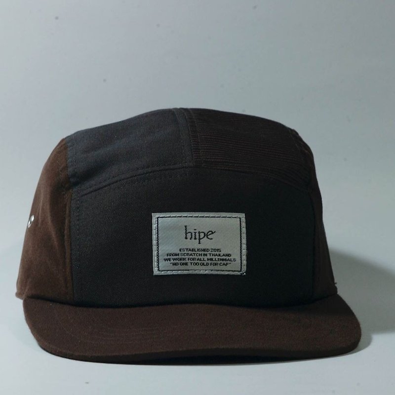 brown and black patchwork 5panel cap - Hats & Caps - Cotton & Hemp Brown