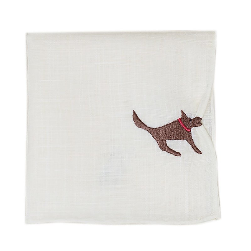 HIKKOMI 犬　アイボリー　ハンカチ　41×41cm　綿50% 麻50%　日本製　ギフト - 手帕 - 棉．麻 白色