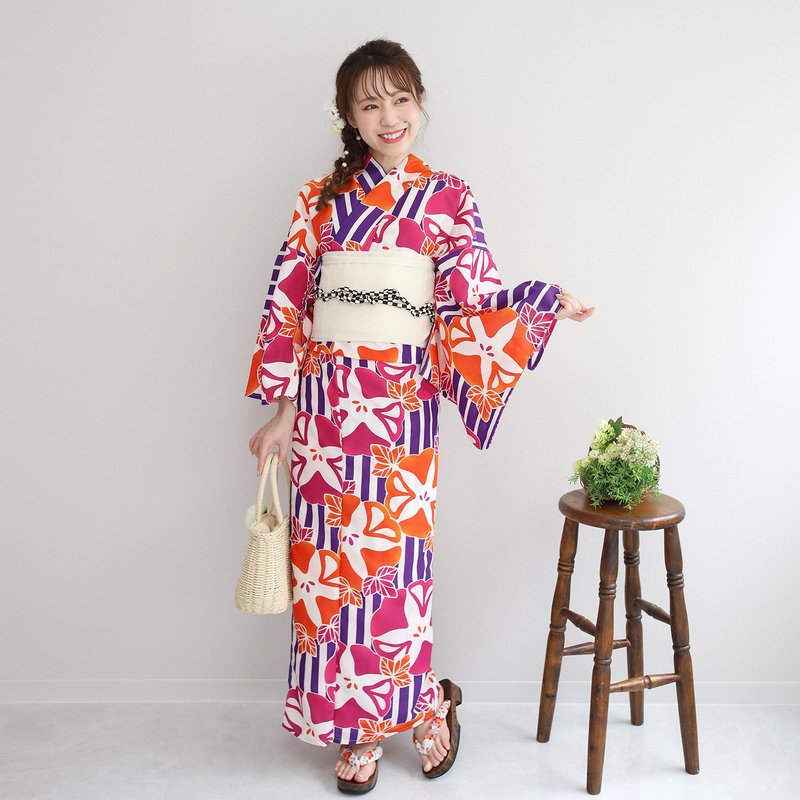 日本 和服 聚酯纖維 梭織 女性 浴衣 腰帶 2件組 F size x81-107b - 其他 - 其他人造纖維 紅色