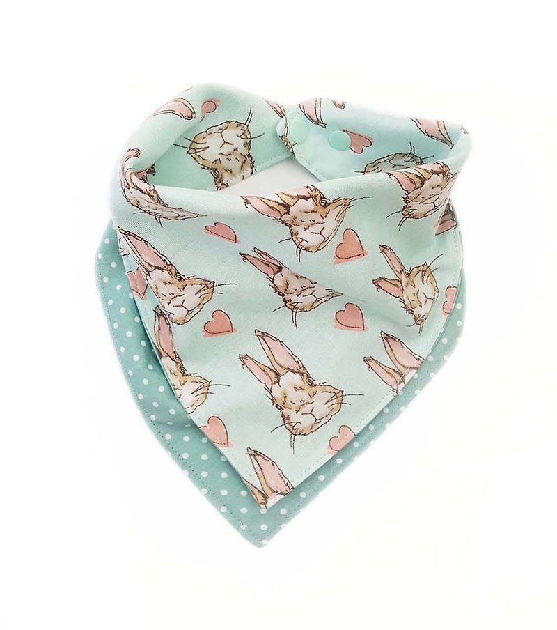 DOMOMO Alice Rabbit (Mint Green) - Double Yarn Double-sided Bib - Saliva towel scarf - ผ้ากันเปื้อน - ผ้าฝ้าย/ผ้าลินิน สีเขียว