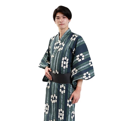 fuukakimono 日本 和服 男士 綿 浴衣 腰封 2 件 套組 S M L Z32-02C
