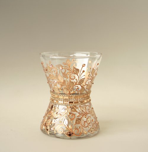 NeA Glass Glass Vase Rose gold and crystals, Hand-painted