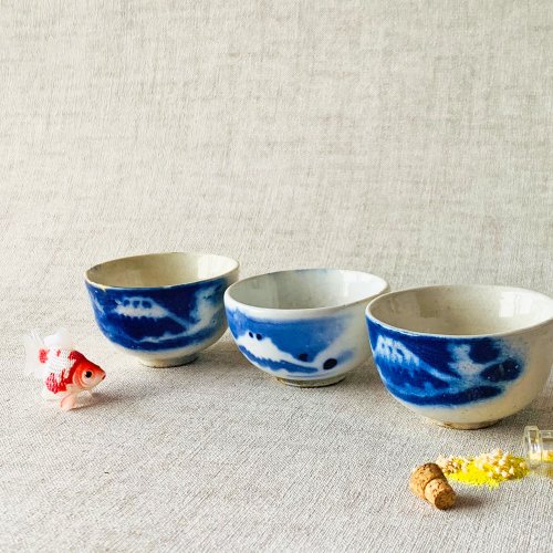 瑞文堂 日本 富士山青花瓷杯 │昭和時期 冰裂紋 開片 瓷器 收藏 老件