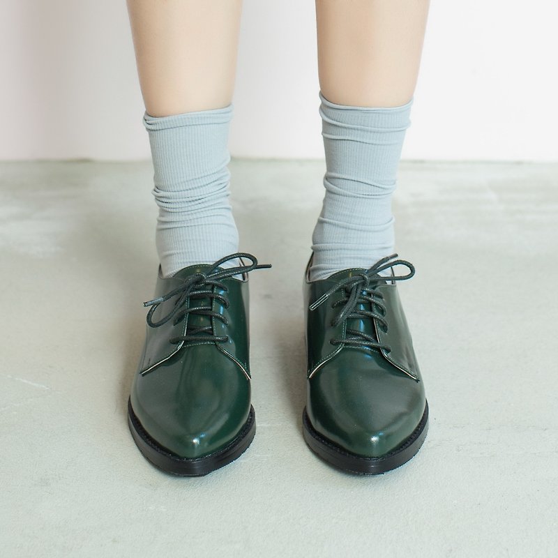Do not squeeze feet gentleman shoes! Dark green-cream frost matte Derby shoes full leather MIT Taiwan handmade - Women's Leather Shoes - Other Materials 