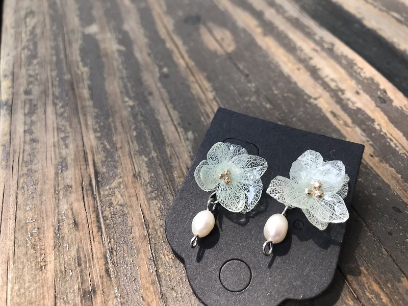 Real Flower Hydrangea Earrings Transparent Blue - Earrings & Clip-ons - Other Materials Transparent