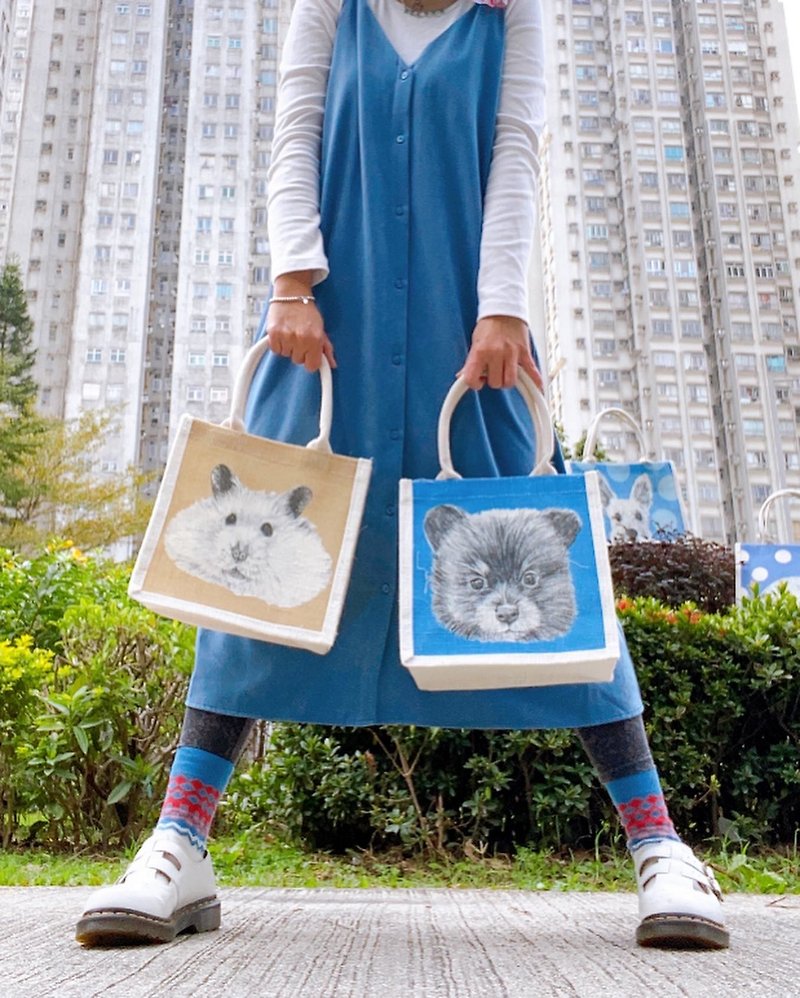 Party Animal Shopping Bag - bear/ dog cub - Handbags & Totes - Linen Blue