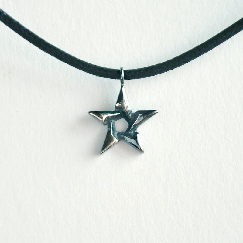 Oriental Star Faux Leather Black Silver Necklace Necklace Bracelet Dual Use - สร้อยคอ - เงิน สีดำ