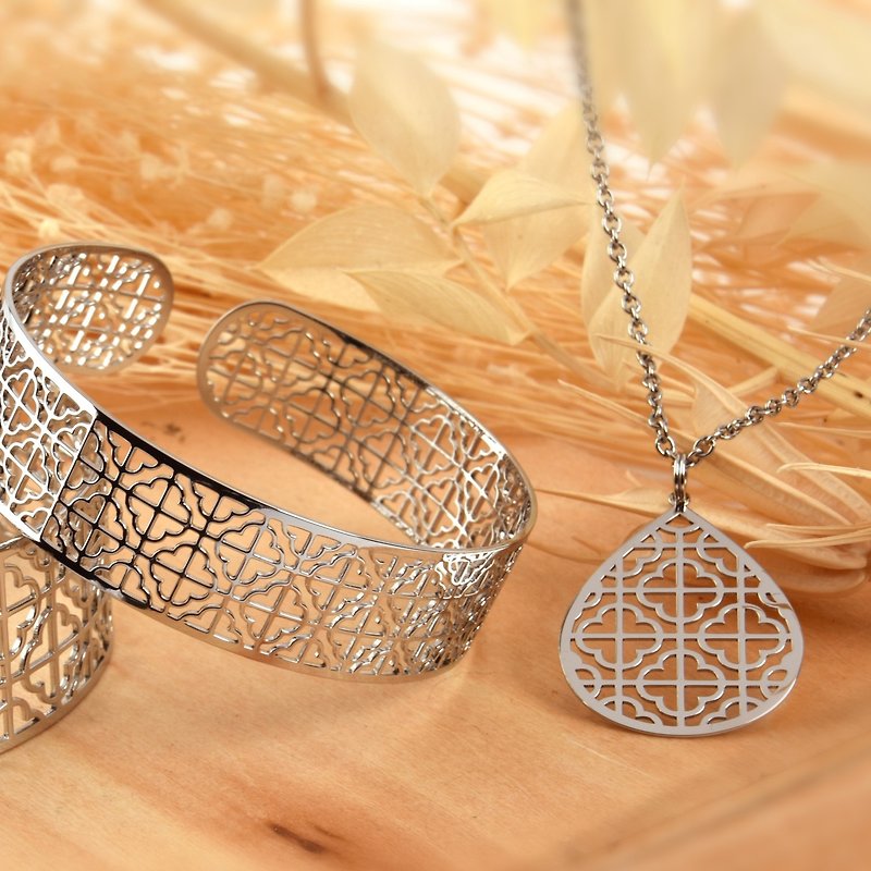 Window Flower Bracelet and Necklace Set-Hope. - Bracelets - Stainless Steel Silver