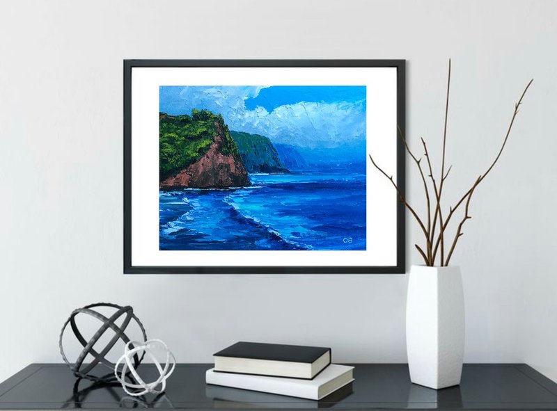 Original Seascape Island Oil Painting On Canvas Ocean Textured Impasto Artwork - ตกแต่งผนัง - ผ้าฝ้าย/ผ้าลินิน หลากหลายสี