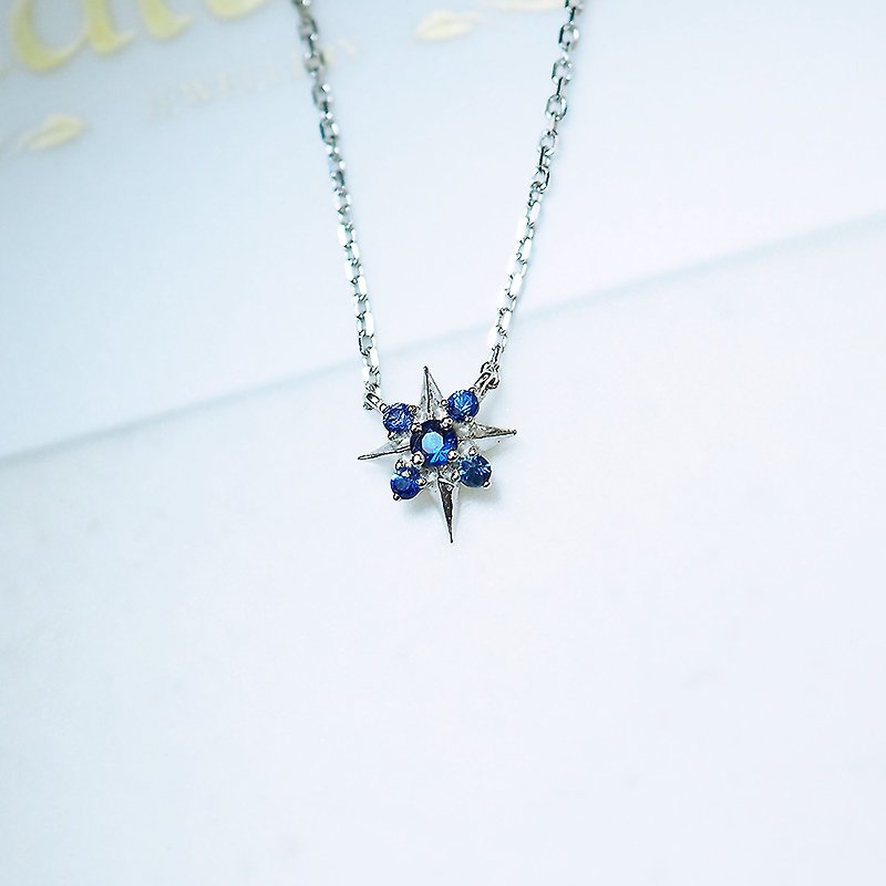 10K Little Lady Series||Morning Star|| Sapphire Northern Cross White K Color Very Thin Clavicle Necklace - Collar Necklaces - Precious Metals Blue
