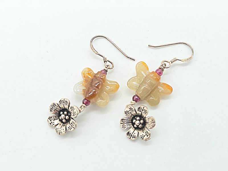 s925純銀 天然翡翠 A貨 冰蜜黃蝴蝶耳環 | 手作客製 手鍊 項鍊 - 耳環/耳夾/耳骨夾 - 玉石 