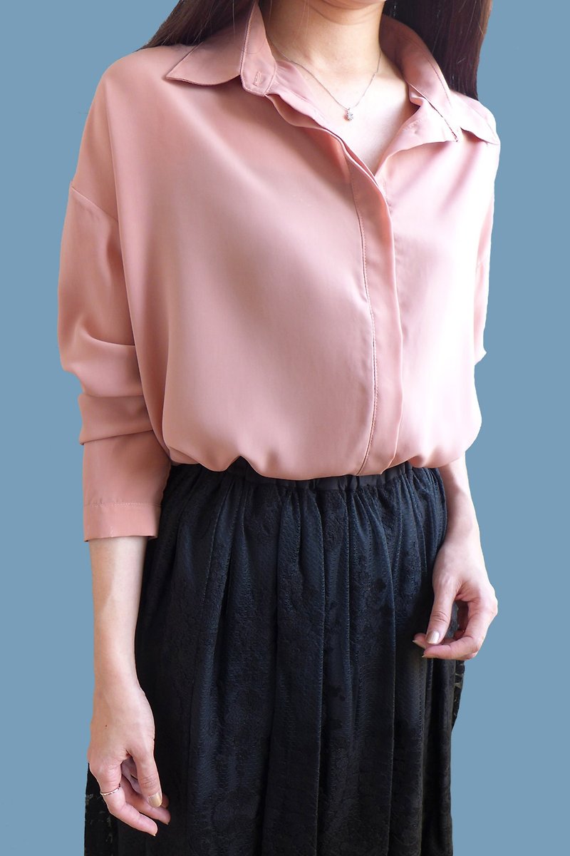 Slightly shiny thin shirt-coral pink - Women's Tops - Polyester Pink