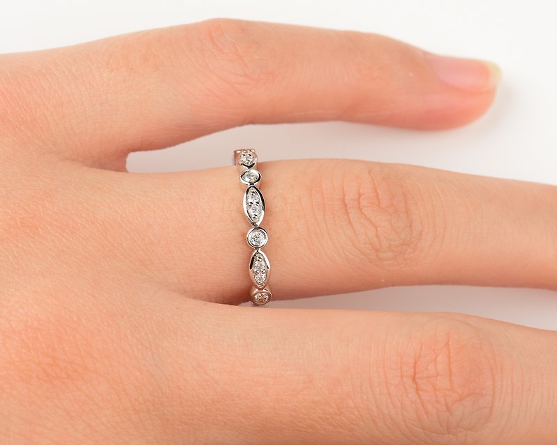 Art Deco Diamond ring in 9k White Gold, Wedding Band - แหวนทั่วไป - เพชร สีทอง