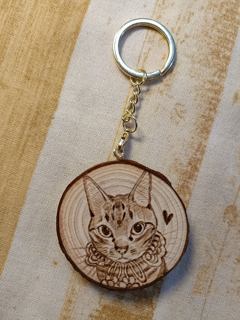 Wood Burning Pet Portrait Custom Key Ring/Charm-Electric Burning/Burning/Logs/Wood Chips/Color-like Painting/Hand-painted - Collars & Leashes - Wood Brown