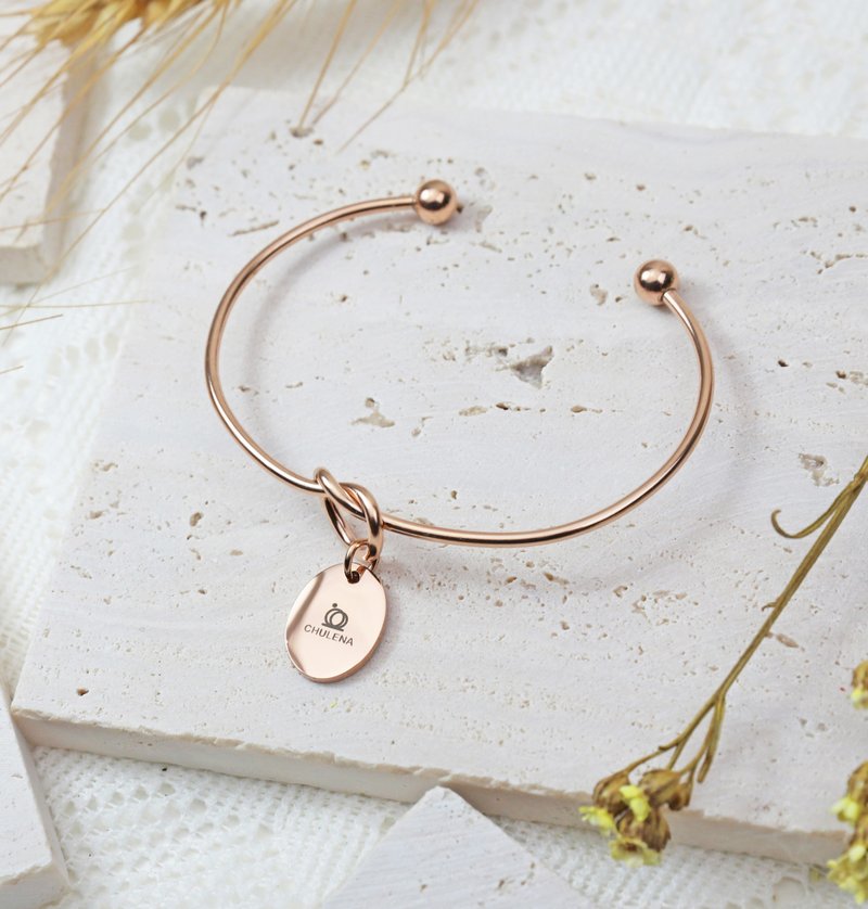 [Customized] C-shaped twist bracelet 316L medical steel/ Rose Gold/free engraving - Bracelets - Stainless Steel Pink