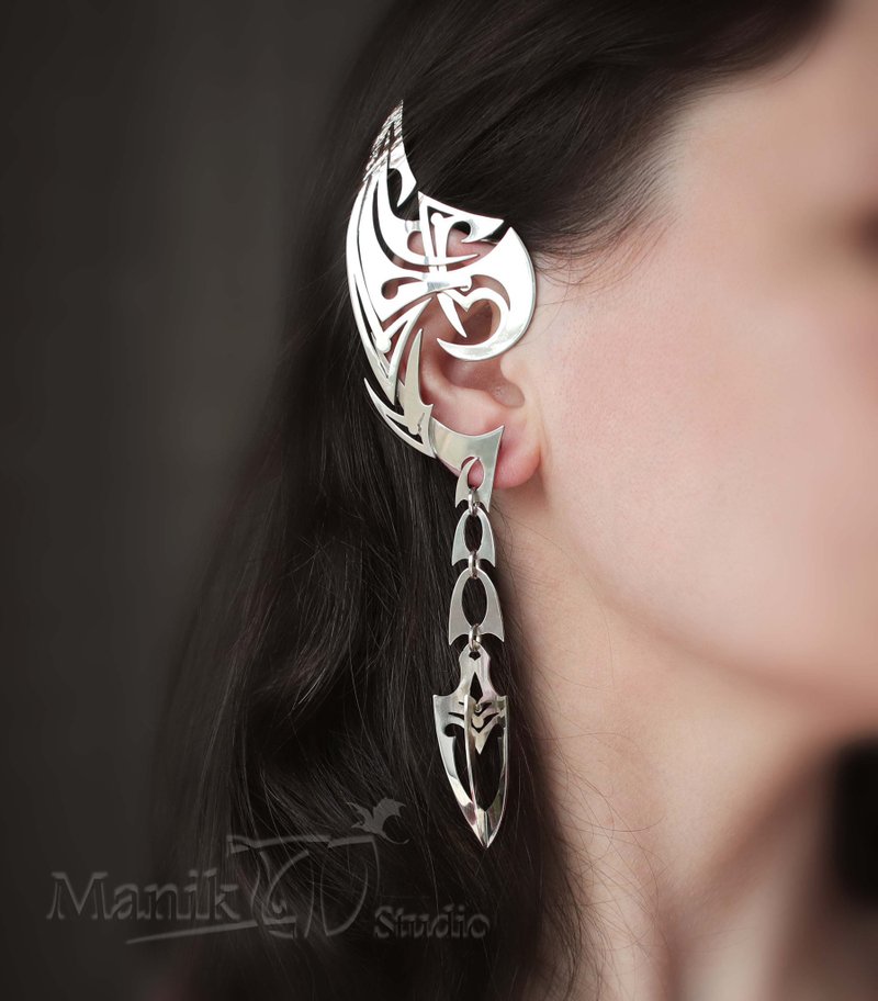 Ear cuffs Skyrim Dragon | Alduin cosplay | handmade | earring cuff - Earrings & Clip-ons - Other Metals Silver