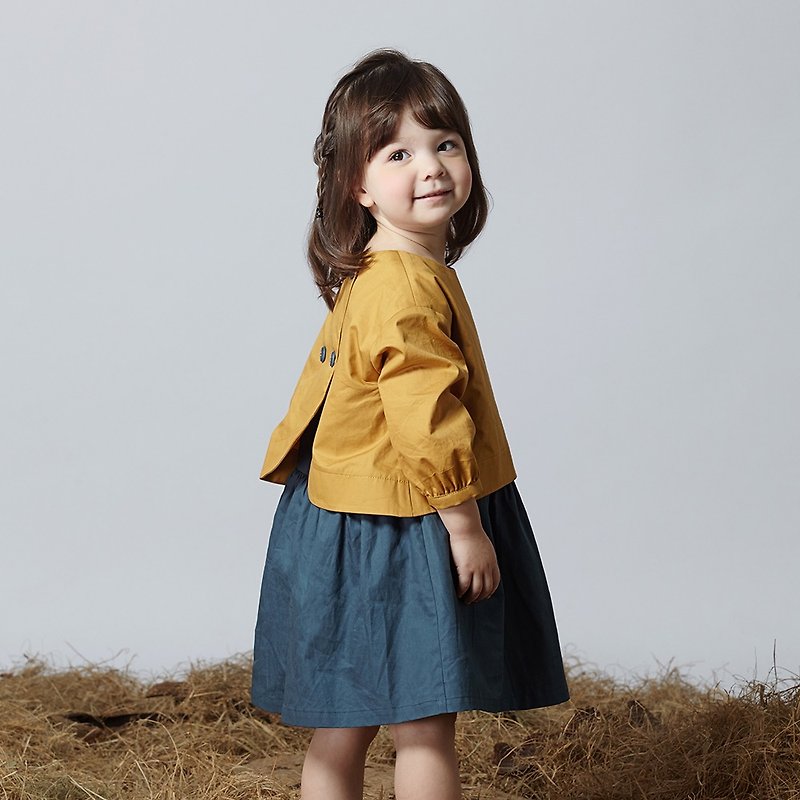 Ángeles-後開襟兩件式配色洋裝 (2-6歲) - 其他 - 棉．麻 