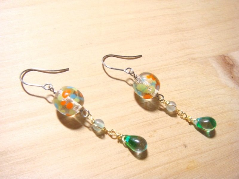 柚子林琉璃 - 茉茉的魔法糖 - 長耳環款 - 可改夾式 - 耳環/耳夾 - 玻璃 多色