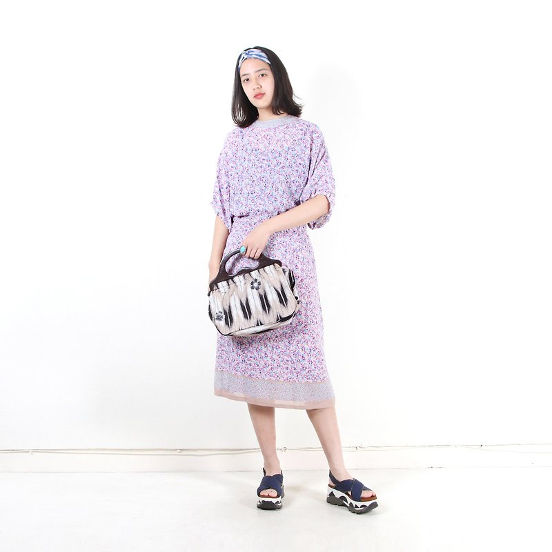 [Egg Plant Vintage]Aromatherapy Ziyang Printing Short Sleeve Vintage Dress - One Piece Dresses - Polyester Purple