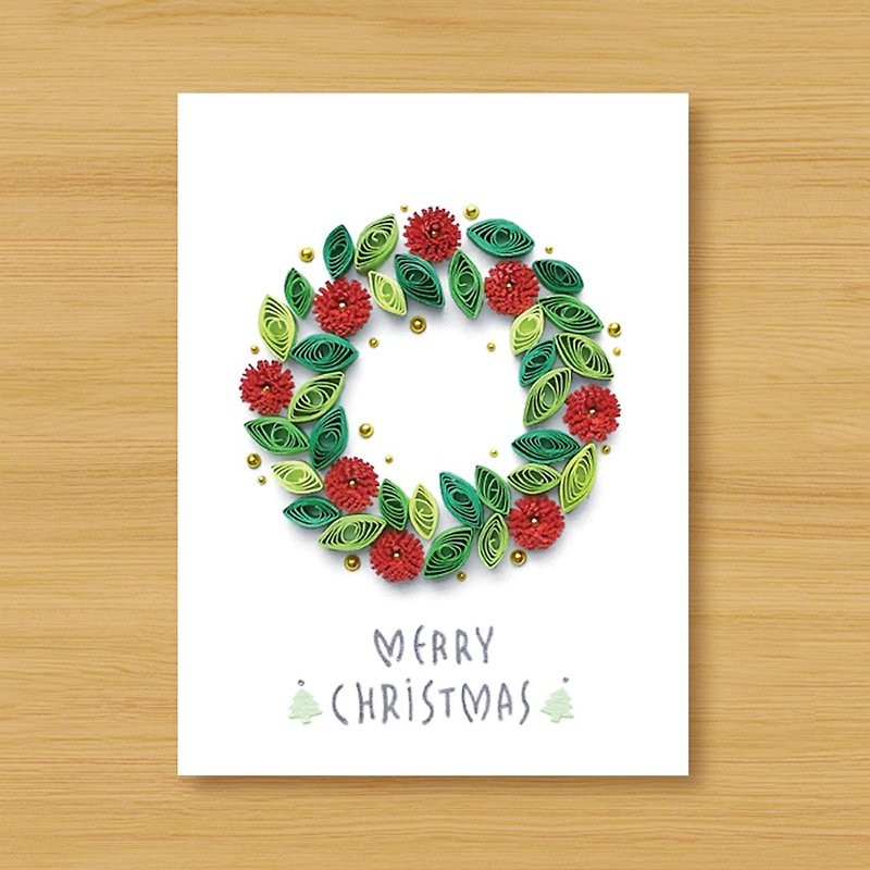 (選べる2種類) 手漉きロール紙カード_フラワーローミングクリスマス-リース、クリスマスツリー - カード・はがき - 紙 グリーン