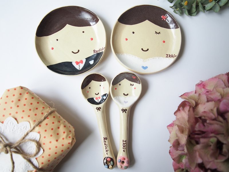 Sweet couple wedding set and spoon set / name - Pottery & Ceramics - Pottery Brown
