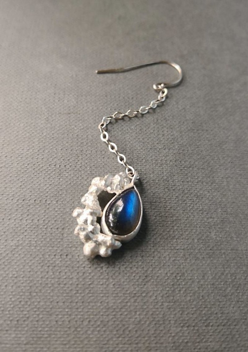 Pear Shaped Labradorite Silver Earrings - ต่างหู - โลหะ สีน้ำเงิน