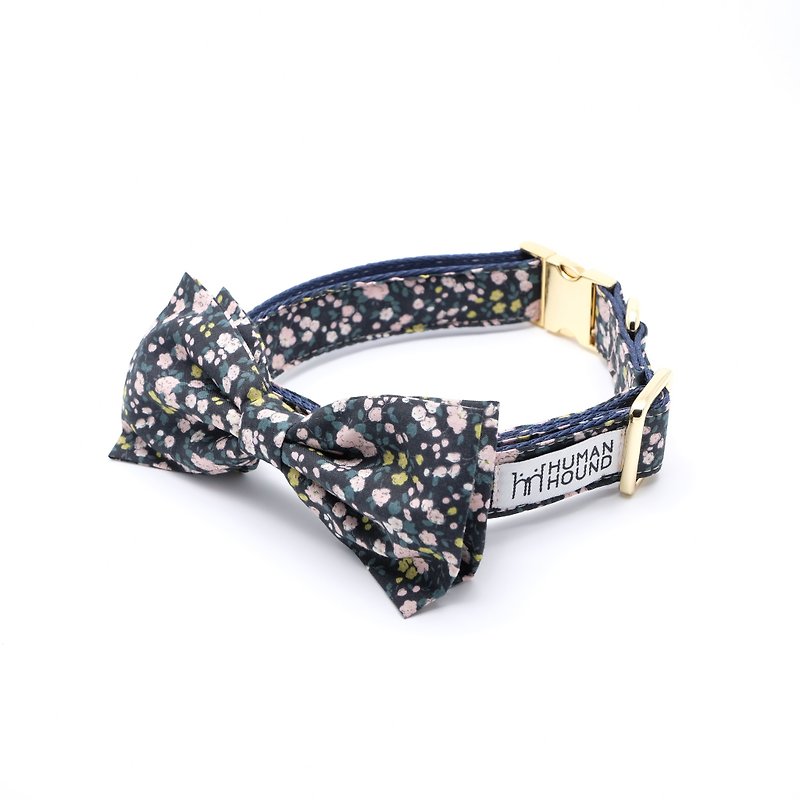 Florals black with pink flowers - Collars & Leashes - Cotton & Hemp Multicolor