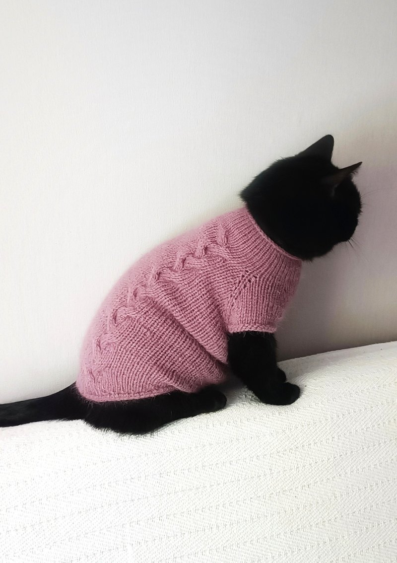 Cable cat sweater Sphynx clothing Wool cat jumper Fuzzy cat sweater Kitty outfit - 寵物衣服 - 羊毛 